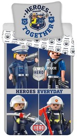 Niebieska/szara bawełniana pościel dziecięca jednoosobowa 140x200 cm Playmobil – Jerry Fabrics