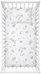 Białe prześcieradło dziecięce do łóżeczka z bawełny renforcé z gumką 70x120 cm Flowers – Mijolnir
