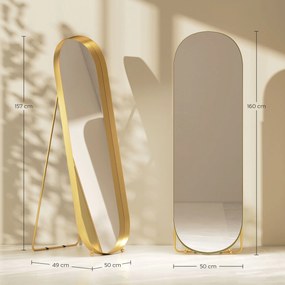 HOMCOM Lustro całego ciała z ramą metalową, 160 x 50 cm, złota rama, do salonu, sypialni