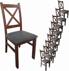 10x Krzesło drewniane Krzyżak Orzech + Ciemno szare siedzisko Inari 96