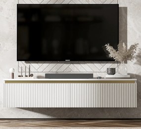 Ryflowana szafka RTV Selene 140 cm, stojąco/wisząca, kolor biały