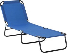 Outsunny Leżak Ogrodowy Niebieski Stalowy Regulowane Oparcie Komfort na Balkonie i Kempingu 188x56x28cm | Aosom PL