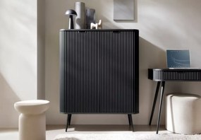 Komoda Fulgeo na nogach 103 cm 2 drzwi nowoczesna glamour industrialna metalowe nogi 4 półki czarna biała kaszmir