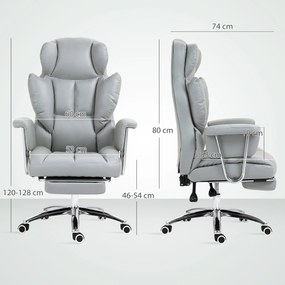 HOMCOM Ergonomiczne Krzesło Biurowe, Tapicerowane, z Podnóżkiem, Regulowana Oparcie, Obrotowe 360°, Jasnoszary