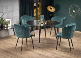 Stół okrągły ombriano 120 cm MDF lakierowany w kolorze czarnym złote detale do jadalni