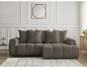 Brązowy rozkładany/ze schowkiem narożnik z materiału bouclé (prawostronny/z szezlongiem) Roxelane – Bobochic Paris