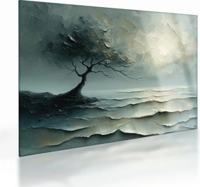 Obraz na szkle - Obraz olejny przedstawiający drzewo z oceanem (70x50 cm)