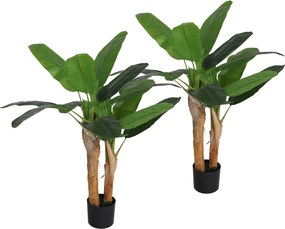 HOMCOM Sztuczna Roślina, sztuczne drzewa, zestaw 2 sztuk, naturalny wygląd, plastik, doniczka, Zielony