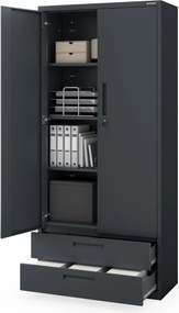 Szafa modułowa metalowa wielofunkcyjna z dwiema szufladami antracytowa MEGAN 1950 x 900 x 400 mm