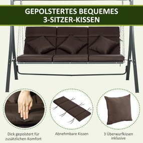 Outsunny Hollywoodzka Huśtawka Ogrodowa na 3 Osoby z Regulowanym Dachem Texteline Komfort i Styl Brązowy Czarny 198x118x168cm | Aosom PL