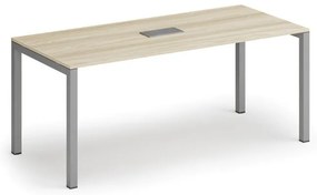 Stół konferencyjny PRIMO SQUARE, 180x80 cm, dąb naturalny + port blatowy TYP VI, srebrny