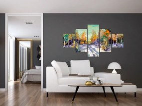 Obraz - Zaśnieżona ścieżka przez las, obraz olejny (125x70 cm)