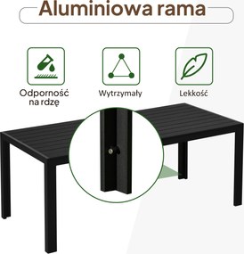 Outsunny Stół Tarasowy – Modny i Trwały, z Aluminium i Polidrewna, Czarny, 190x84,5x72 cm