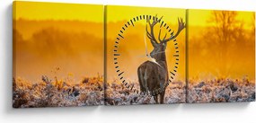 Obraz - Jeleń o wschodzie słońca (z zegarem) (90x30 cm)