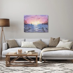 Obraz na szkle - Zachód słońca nad wodą, akwarela (70x50 cm)