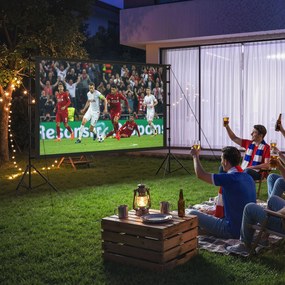 HOMCOM 254 cm 16:9 HD 4K/8K ekran projekcyjny ze statywem, przenośny dwustronny ekran ze składanymi statywami, biały | Aosom PL