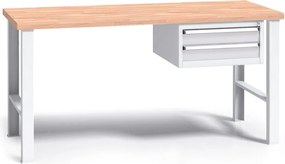 Profesjonalny stół warsztatowy G3 z drewnianym blatem roboczym, 1500 mm, 1x 2 szufladowy kontener, szary