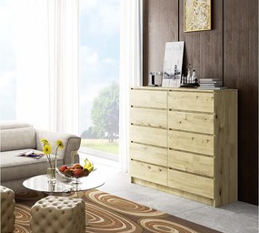 Komoda: 10 szuflad, ręcznie wykonany dąb, 138 x 121 x 40 cm