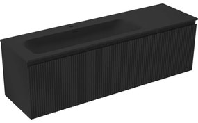 Mexen Rivel szafka łazienkowa 160 cm z umywalką Vela lewą, 1S, 1D, ryflowana, czarna mat - 91A23-16047-3-BBFF71-W23L71