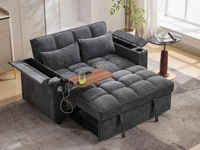 Rozkładana sofa dla 2 osób 140.5x74x82 cm - Regulowane oparcie - Port USB - Uchwyt na kubki - Stolik pomocniczy - Szary