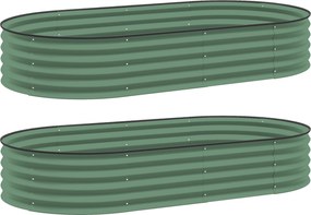 Outsunny Zestaw 2 wysokich grządek do ogrodu, zewnętrzne skrzynki na rośliny z otwartym dnem, guma ochronna, metal, 181 x 93 x 30 cm, Zielony