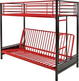 Łóżko na antresoli 90 x 190 cm - Z rozkładaną kanapą - Metal - Kolor czarny + czerwony + futon - MODULO V