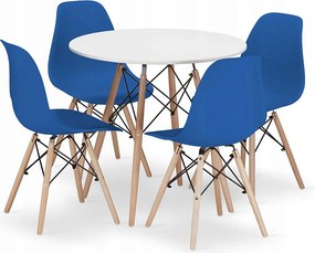 Valora KOVA Okrągły Stół Ø80 Biały + 4 Krzesła OSAKA Niebieskie