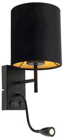 Lampa ścienna w stylu art deco czarna z abażurem z weluru - Stacca Nowoczesny Oswietlenie wewnetrzne