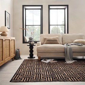 Czarno-naturalny dywan z mieszanki juty tkany ręcznie 120x170 cm Meander Jute – Flair Rugs