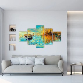 Obraz - Jezioro z łodziami (125x70 cm)
