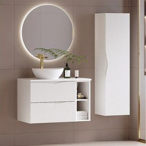 Biały Zestaw do Łazienki 80cm Szafka Regał Blat Ryflowane Fronty Cleo