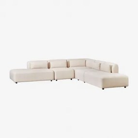 Sofa Modułowy Narożny 5-częściowy Z Podwójnym Szezlongiem Fogler Sztruks Beż Lniany - Sklum