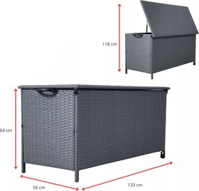 Skrzynia ogrodowa na poduszki z technorattanu XL-SD-L, 133x56x64 cm, kolor szary
