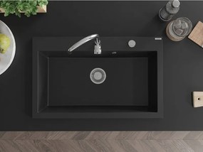 Mexen Elix zlewozmywak granitowy 1-komorowy 800 x 500 mm, czarny, syfon chrom - 6527801005-77