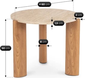 Stolik Kawowy TRAVERTINO 60 cm Trawertyn/Dąb Japandi