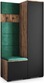 Masseno Garderoba LORI 95/181/51 cm Nowoczesna Szafa do Przedpokoju Dąb lefkas, MONOLITH 37 (Butelkowa zieleń)