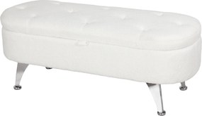 HOMCOM Ławka pikowana z miejscem do przechowywania, pokrywą i metalowymi nogami do salonu, sypialni, przedpokoju, Biała