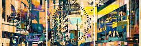 Obraz malowanej abstrakcji (z zegarem) (90x30 cm)