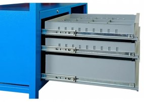 Schubladen-Werkzeugkasten für GD-Werkbänke, 3 Schubladen, 1 Fachboden, 575 x 600 x 850 mm, blau