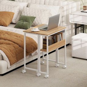 HOMCOM Biurko Składane, Przekształcane w Stolik Pomocniczy, z Otwartą Półką, Naturalne