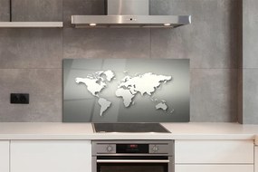Panel szklany do Kuchni Minimalistyczna Biała Mapa na Szarym Tle
