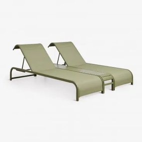 Zestaw 2 Leżaków Rozkładanych I Stolik Boczny Ze Stali Marietta Intensywny Verde Olive - Sklum