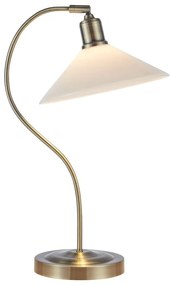 Lampa stołowa w kolorze mosiądzu z białym szklanym kloszem (wysokość 49 cm) Vela – Markslöjd