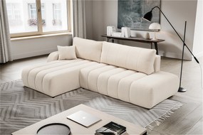 Masseno Narożnik GIOIA z funkcją spania i pojemnikiem na pościel Narozniki L, Rozkładana sofa - Kremowy, LAMBI 8
