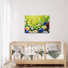 Obraz na szkle kwitnącej łąki, obraz olejny (70x50 cm)