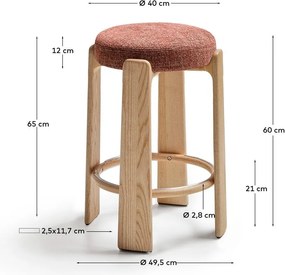 Hoker z litego drewna jesionowego w kolorze terakoty/w ciemnym naturalnym kolorze (wysokość siedziska 65 cm) Granite – Kave Home