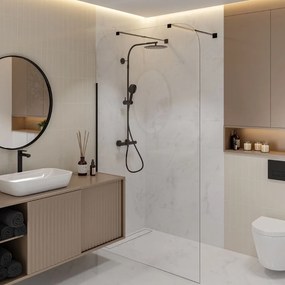 Ścianka prysznicowa przezroczysta 8 mm WALK IN MOLIS CLEAR SQUARE MASSI | rożne rozmiary : Kolor profili kabiny - złoty szczotkowany, Szerokość ścianki - 90 cm , Typ montażu - WALK in FIX (Do ściany)