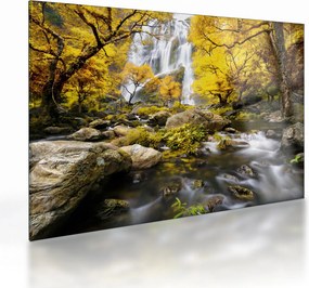 Obraz na szkle - Wodospady w jesiennym krajobrazie, żółty (70x50 cm)