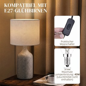 HOMCOM Lampa stołowa, lampka nocna z ceramiczną podstawą, lnianym abażurem, 22x22x45 cm piaskowy+beżowy | Aosom PL