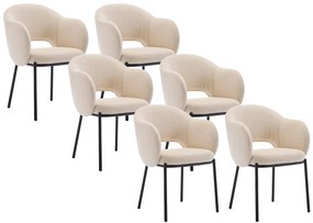 Zestaw 6 krzeseł z podłokietnikami z teksturowanej tkaniny i czarnego metalu - Beżowy - ACACILIO